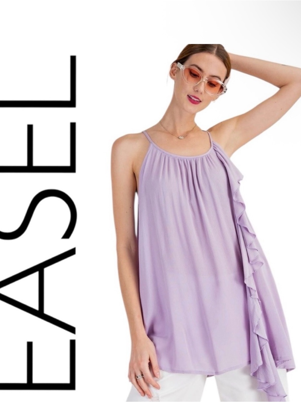 Lilac Ruffle-Side Halter Tank Top